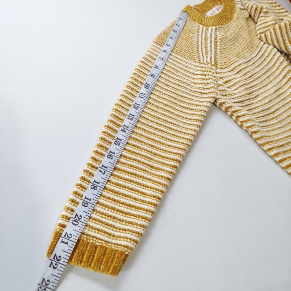 Womens Cable Knit Sweater XS Yellow Striped Round Neck Long Sleeve Stretch Soft - Picture 11 of 16